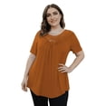 thumbnail image 3 of FOLUNSI Women's Plus Size Summer Tops Short Sleeve Lace Pleated Blouses Tunic Tops M-4XL, 3 of 6