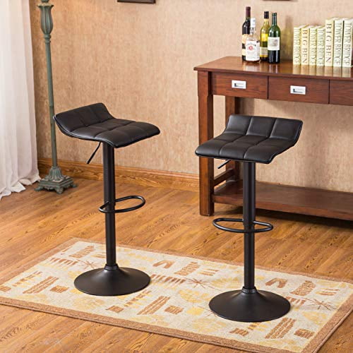 Roundhill Furniture Belham Tabouret de bar Réglable Pivotant en Cuir Reconstitué Noir. Ensemble de 2