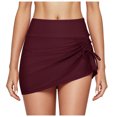 thumbnail image 1 of High Waisted Pleated Slit Drawstring Swim Skirt Shorts Exposure Double Layer Triangle Yoga Bottoms For Women, 1 of 6
