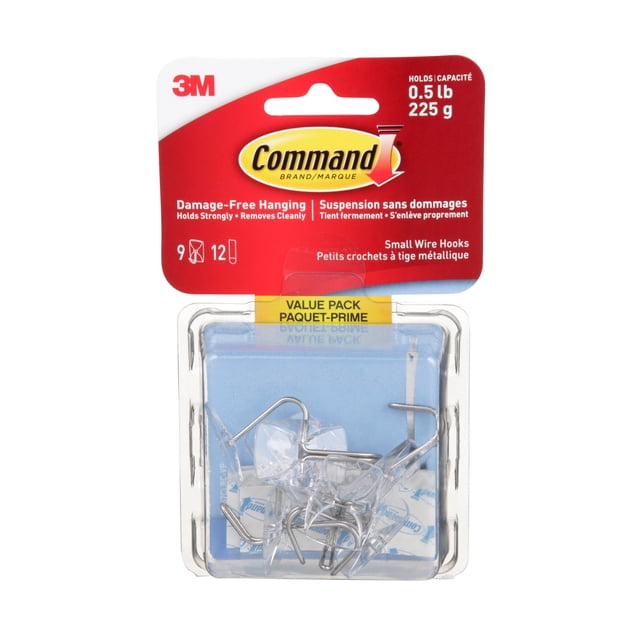 Command Small Wire Hooks, Clear, 9 Hooks, 12 Adhesive Strips, Value Pack