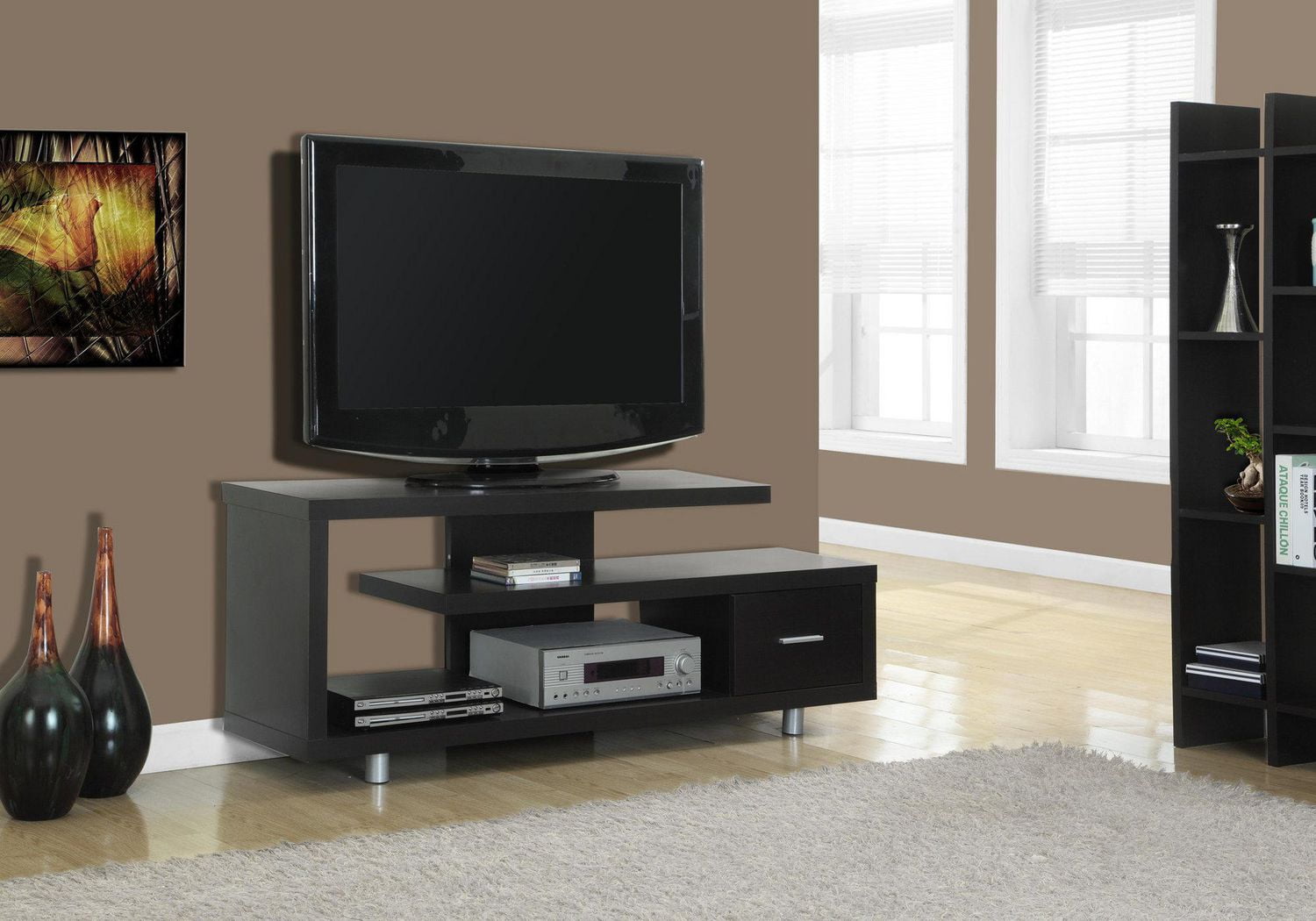 Monarch Specialties Meuble Tv, 60 Pouces, Console, Centre De Divertissement Média, Unite De Rangement, Salon, Chambre À Coucher, Stratifié, Brun, Contemporain, Moderne