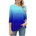 thumbnail image 4 of Olyvenn T-Shirts pour Femmes à Manches 3/4 Été 2025, Imprimé Dégradé, Col Rond, Décontracté, Basique, Coupe Tunique, Blouse, Bleu, M, 4 of 6