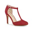 thumbnail image 1 of BLISSFUL STEP Chaussures pour Femmes Bout Rond Talon Aiguille Sandales à Bride en T Rouge 9, 1 of 7
