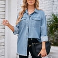 thumbnail image 4 of Yuyuzo Denim Jacket for Women Washed Lapel Button down Oversized Boyfriend Jean Jacket with Pockets, 4 of 7