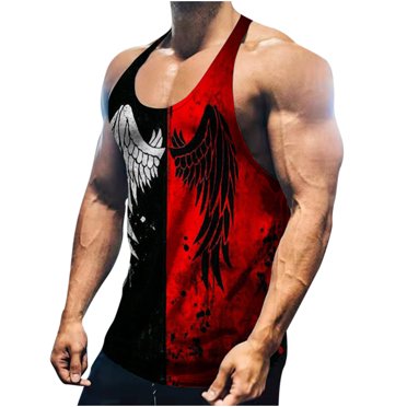 lcziwo Graphic Gym Tank Tops for Men,Men's Bodybuilding Tank Tops Workout Stringer Sleeveless Shirts Vest with Arch Hem 2024,Red,S