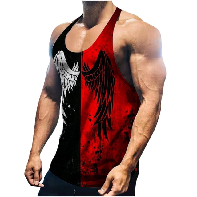 Débardeur Noir Homme Été Patchwork Impression Numérique 3D Sans Manches Débardeur