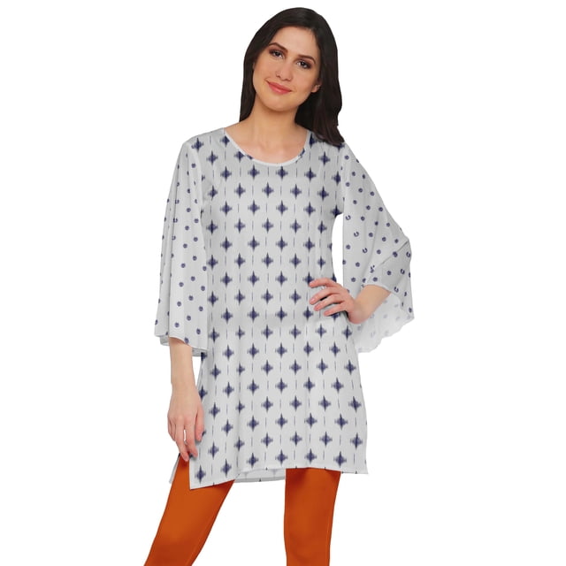 Moomaya Robe Kurti Courte Indienne Imprimée Tunique en Poly-Crêpe Robe Mini à Col Rond