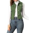 thumbnail image 1 of INSPIRE CHIC Juniors Washed Chest Flap Pockets Single Breasted Denim Vest Jacket, 1 of 6