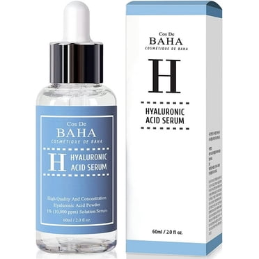Cos De BAHA Pure Hyaluronic Acid 1% Powder Solution Serum 2oz 10,000ppm - Anti Aging + Fine Line + Intense Hydration + facial moisturizer + Visibly Plumped Skin + Prevent Bladder Pain, 2oz (60ml)