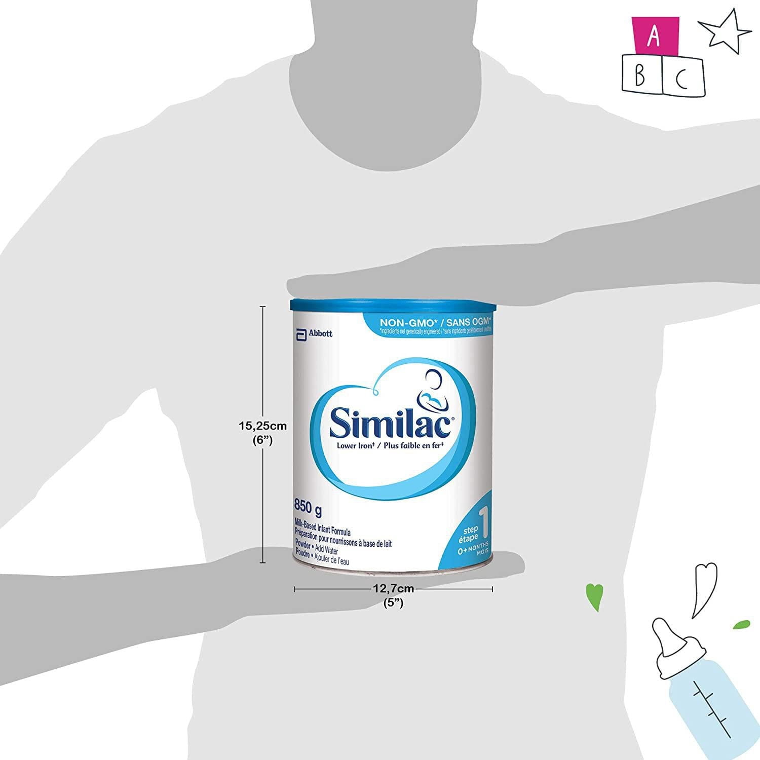 Similac Lower Iron Non-GMO Baby Formula Powder, Newborn Formula, 0+ Months, 850 grams