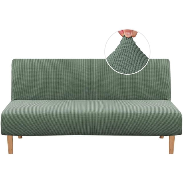 Armless Futon Cover Stretch Sofa Bed Slipcover Protector Elastic Feature Rich Textured High Spandex Small Checks Jacquard Fabric Futon Cover, Machine Washable