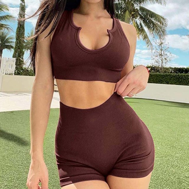 Short de Yoga Taille Haute Sans Manches Sans Manches Sans Manches avec Réservoir Côtelé pour Femmes