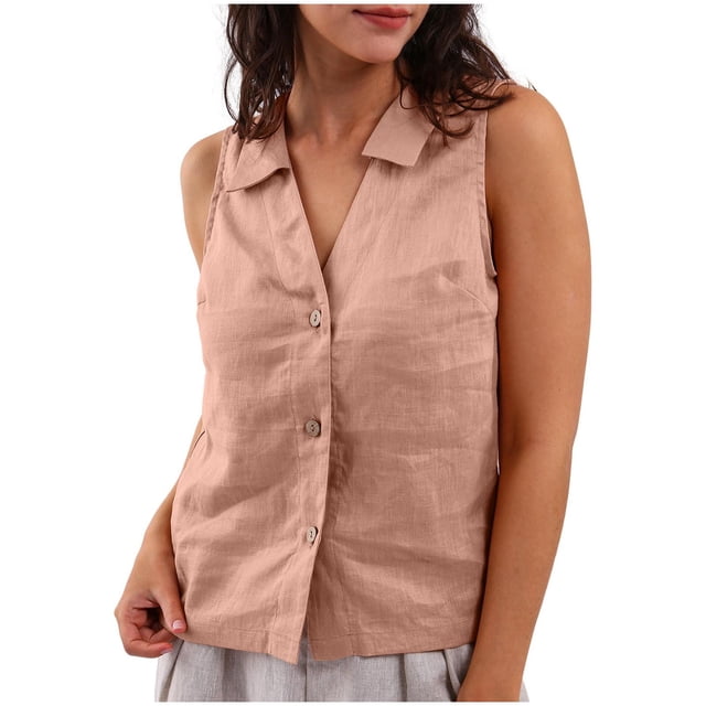 Yuyuzo Womens Button down Tank Tops V Neck Collared Basic Tees Summer Sleeveless Casual Tunic Tops