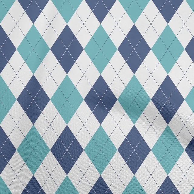 oneOone Polyester Spandex Turquoise Blue Fabric Check Argyle Craft Projects Decor Fabric Printed By The Yard 56 Inch Wide