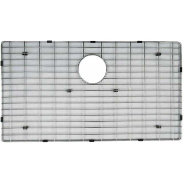 American Imaginations 28-in. W Kitchen Sink Grid AI-34711, a rectangular stainless steel grid with chrome finish and central drain hole, designed for drop-in installation as a kitchen sink accessory in the granite series.