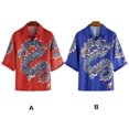 thumbnail image 1 of pitrice Hawaiian Beach Shirt Buttoned Short Sleeve Simple Dragon Pattern Top Breathable Ethnic Style T-shirt Outdoor Holiday Red S, 1 of 9
