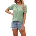 thumbnail image 1 of KIHOUT Nouveaux Hauts de Mode d'Été pour Femmes 2024, Mode pour Dames Décontractée Couleur Unie Manches Courtes Col Rond Blouses Chemises Vert G, 1 of 8