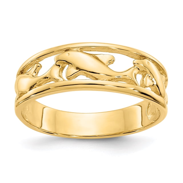 Bague Bande Triple Dauphin en Or Jaune 14K