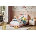 thumbnail image 2 of BeesClover Velvet Platform Bed with Storage Headboard and Bookcase, Upholstered Bed Frame for Kids and Girls, Quiet Design with Strong Wood Slats and Metal Legs, Easy Assembly, 2 of 6