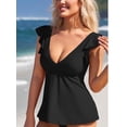thumbnail image 3 of Charmo Ruffled V Neck Swim Tops for Womens Flowy Tankini Tops Padded Bathing Suit Tops(No Bottoms）, 3 of 6