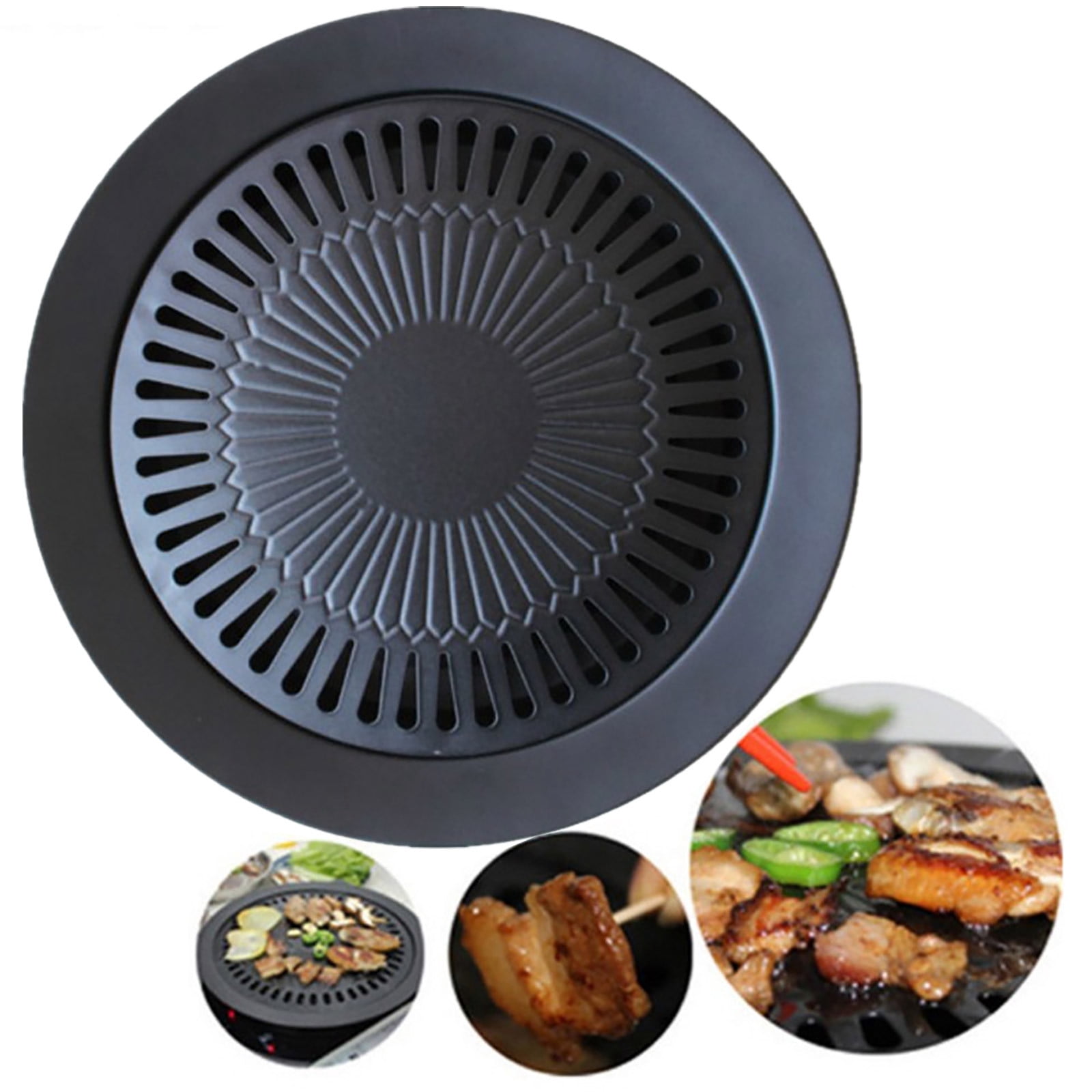 CQCYD Korean BBQ Grill, Round Cast Iron Non-Stick Barbecue Pan, Indoor Outdoor Portable Grill for Gas Burner, Smokeless Grill for Tabletop, Home Kitchen Camping Party