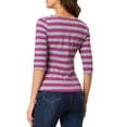 thumbnail image 3 of INSPIRE CHIC Chemises Rayées pour Femmes Coupe Ajustée Manches au Coude T-Shirt à Encolure Bateau m Rouge Rose, 3 of 6