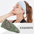 thumbnail image 4 of fastboy Crochet Headbands Winter Leaves Pattern with Rhinestones Elastic Head Protector Wide Warm Chunky Hair Accessories for Girls Pickle Green, 4 of 5