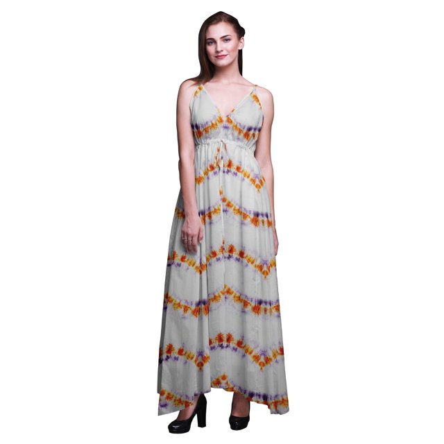 Bimba Tie-Dye Ladies Printed Resort Maxi DrawstringDressSpaghetti Strap Beach Wear-Small