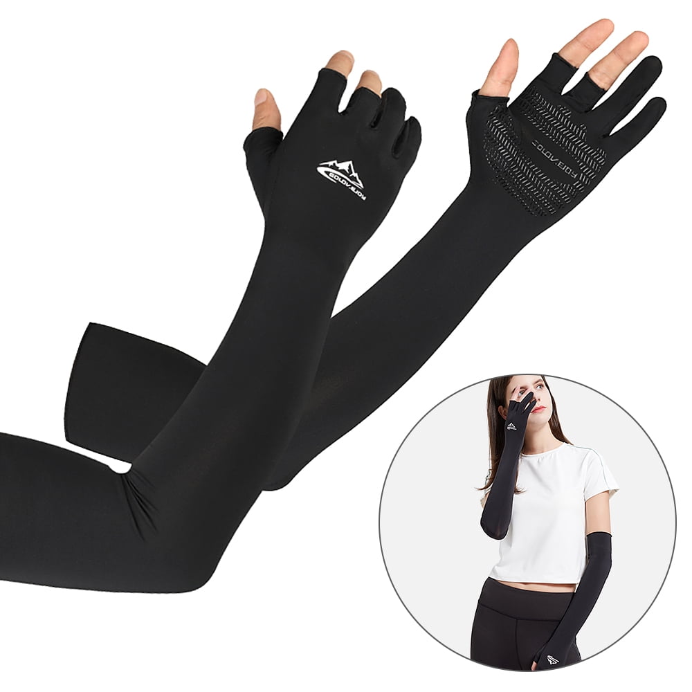 Manchons de Bras Rafraîchissants avec Doigts Ergonomiques Hommes Femmes Protection Solaire UV Longs Manchons de Bras Couvre-Bras pour Vélo Conduite Course Golf Football Panier