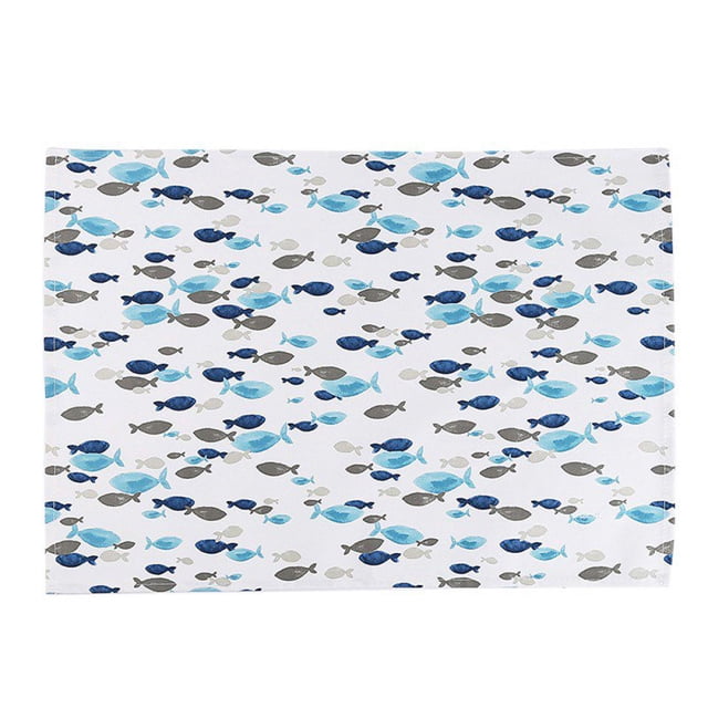 4 Pcs Serviettes Table Souper Serviette Coton Bleu Poisson Imprimé Serviettes en Tissu pour Mariage Maison Fête