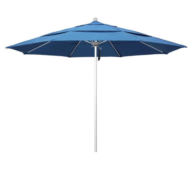 11' Fiberglass Market Umbrella PO DVent Silver Anodized/Pacifica/Canvas