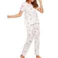 thumbnail image 2 of Innerwin Pajamas Set Plaid Printed Ladies Sleepwear Home Color Block Basic Nightwear Flamingo XL, 2 of 4