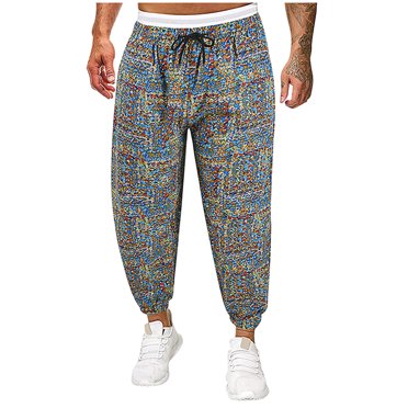 Birdeem Pantalon Long en Lin Patchwork Décontracté à Cordon pour Hommes Joggeurs de Course