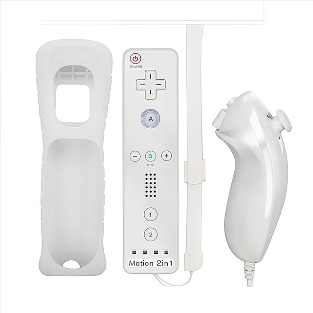 Télécommande Motion Plus Intégrée Compatible pour Manette Nintendo Wii, Ensemble Nunchuck, Manette de Jeu Sans Fil Bluetooth avec Étui en Silicone