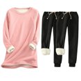 thumbnail image 1 of Pisexur Ensembles 3 Pcs pour Femmes Hiver Chaud en Molleton Couleur Unie Survêtements Ensembles 1 Chandail à Col Rond +2 Pantalons de Pyjama Décontractés Pyjamas Surdimensionnés pour Femmes Ensemble P-5TG, 1 of 2