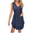 thumbnail image 2 of EGNMCR Robes de Fête pour Femmes Robe Débardeur Décontractée Sans Manches de Printemps/été pour Femmes avec Poches, Col en V, Plissée, 2 of 6