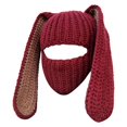thumbnail image 1 of Fgnfyis Rabbit Ear Hat Autumn and Winter Neck Knitted Hat Bomber Hats Wine, 1 of 6