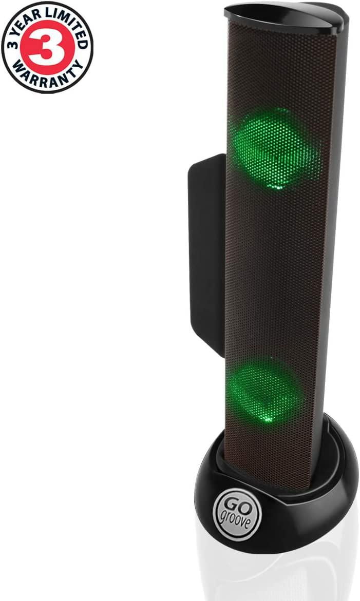 GOgroove SonaVERSE Haut-parleur LED pour ordinateur portable – Barre de son à clipser alimentée par USB avec mini haut-parleur externe portable pour moniteur, interrupteur arrière pour alimentation, e