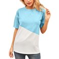 thumbnail image 4 of T-shirt pour Femmes à Blocs de Couleur, Manches Courtes, Haut pour Femmes à Manches Colorées, Blouse à Col Rond, Bleu, M, 4 of 6