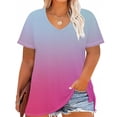 thumbnail image 4 of Womens Short Shorts V-Neck Short Sleeve Printing Base Shirt for Women, Plus Size Casual Top Imitation Rack, 4 of 9