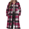 thumbnail image 2 of Women's Long Plaid Flannel Shirts Shacket Plus Size Long Sleeve Oversized Button Shirt Fall Spring Trench Coat with Pockets M, 2 of 8