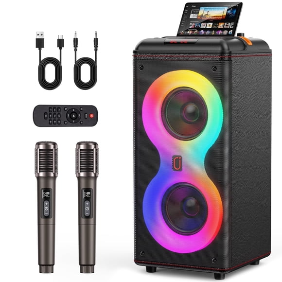 JYX Large Bluetooth Speaker, Portable Party Speaker with 2 Microphones & LED Light & Remote Control, Subwoofer, Partybox