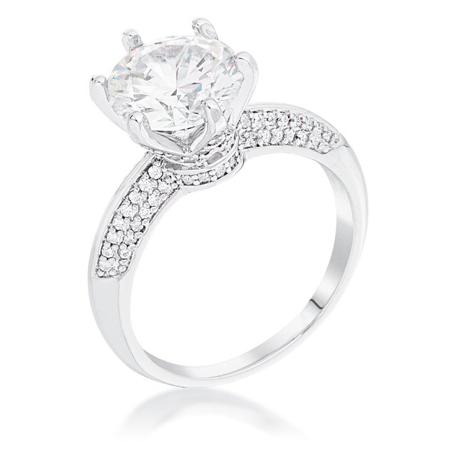 Precious Stars Bague de Fiançailles Solitaire en Zircon Cubique Silvertone