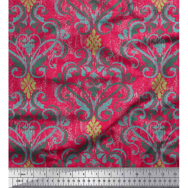 Soimoi Pink Cotton Poplin Fabric Vector Design Damask Print Fabric by the Yard 58 Inch Wide