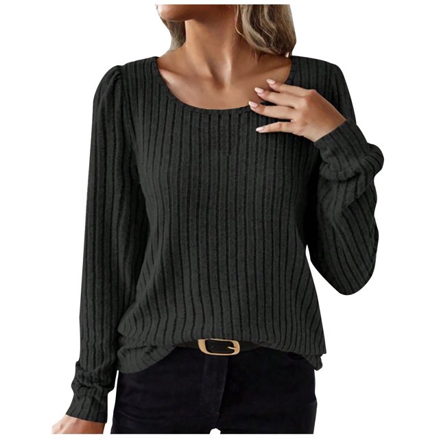 Besolor Long Sleeve Shirts for Women Lightweight Crewneck Tunic Tops Casual Comfy Knit Ribbed Sweaters Basic Pullover