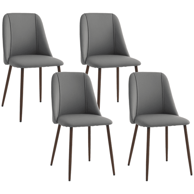 HOMCOM Ensemble de 4 Chaises de Salle à Manger, Chaises d'Appoint en Velours Gris Foncé avec Rembourrage Matelassé à Canaux et Dos Courbés pour le Confort. Chaque Chaise Mesure 17.7 Pouces L x 19.5 Pouces P x 33.9 Pouces H et Comprend des Pieds en Acier à Grain de Bois Massif avec Impression par Transfert Thermique et Patins de Pieds Ajustables pour la Stabilité sur les Planchers Irréguliers. Idéal pour Salles à Manger, Cuisines, Chambres Ou Bureaux.