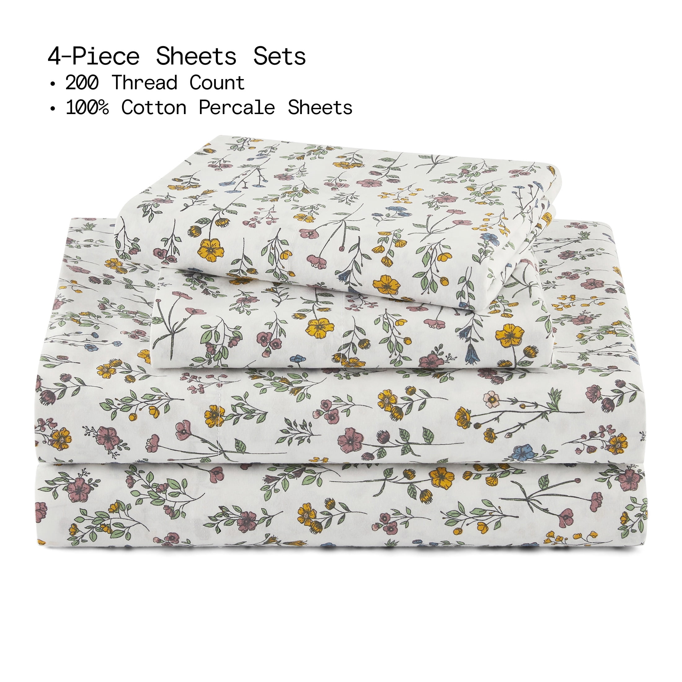 ENSEMBLE DE DRAPS EN PERCALE BOTANIQUE 4 PIÈCES BLANC, GRAND LIT – BEAUTIFUL PAR DREW BARRYMORE