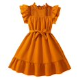 thumbnail image 1 of Coerni Girls Ruffle Fly Sleeve Princess Dress Solid Color Birthday Party Dress Square Neck High Waist Tutu Dresses, 1 of 9
