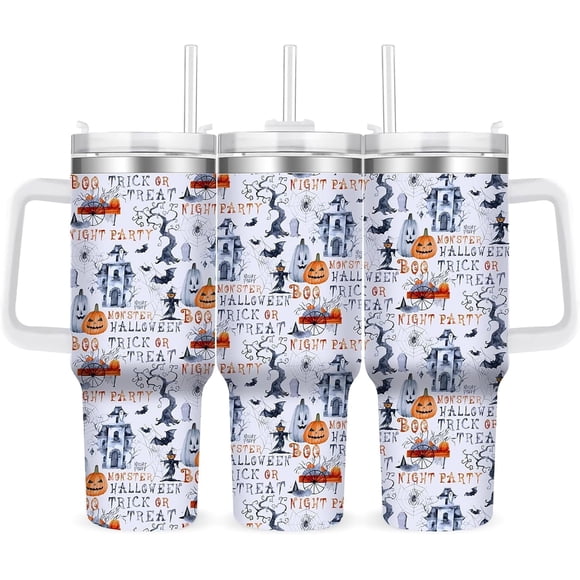 Spiderweb Halloween Spider 40oz Tumbler With Handle Gifts For Teacher Funny Water Bottles For Gym, White