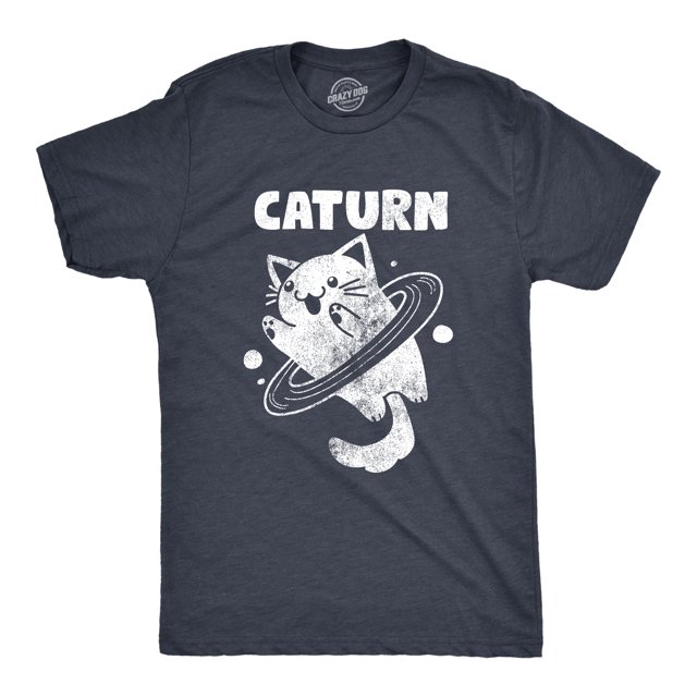 Mens Caturn T Shirt Funny Cute Saturn Kitten Planet Rings Outerspace Tee for Guys (Heather Navy - CATURN) - XXL
